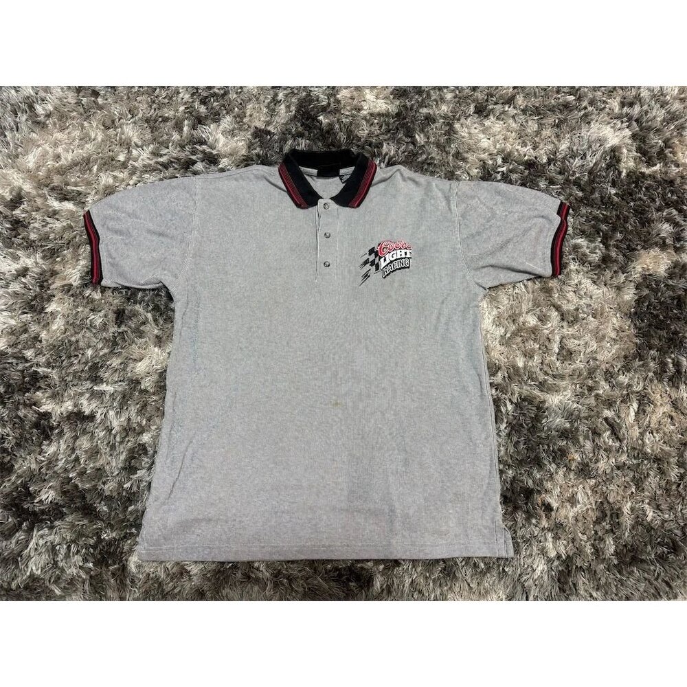 Vintage‎ Coors Light Racing Polo Shirt Men's M Gray Checkered Casual